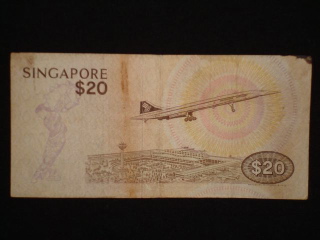 Singapore S$20 bill with Singapore Airlines concorde