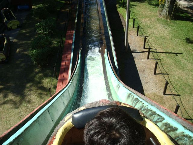 Heading down the log flume at Centreville